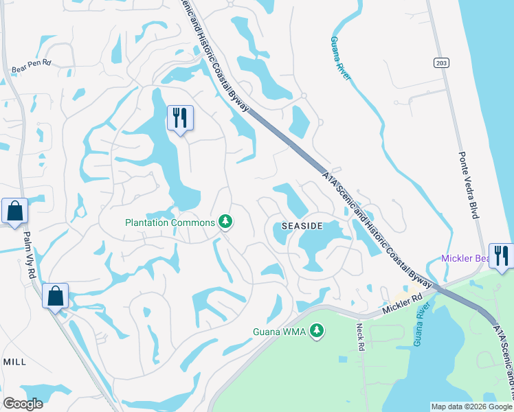 map of restaurants, bars, coffee shops, grocery stores, and more near 180 Crosscove Circle in Ponte Vedra Beach