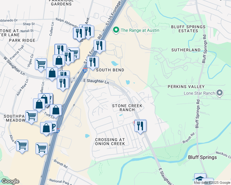 map of restaurants, bars, coffee shops, grocery stores, and more near 17 East Slaughter Lane in Austin