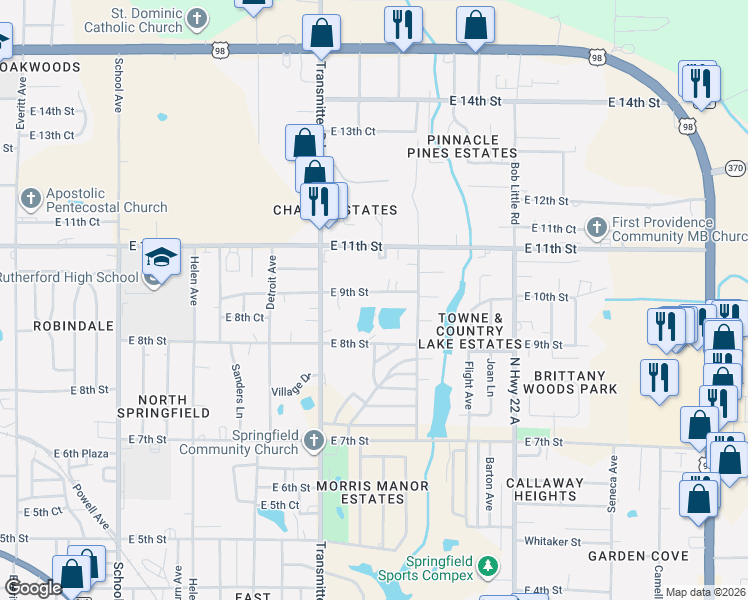 map of restaurants, bars, coffee shops, grocery stores, and more near 3939 East 8th Street in Panama City