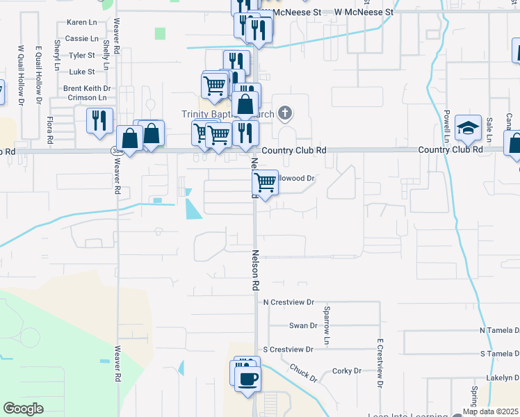 map of restaurants, bars, coffee shops, grocery stores, and more near 1863 Fox Run Drive in Lake Charles