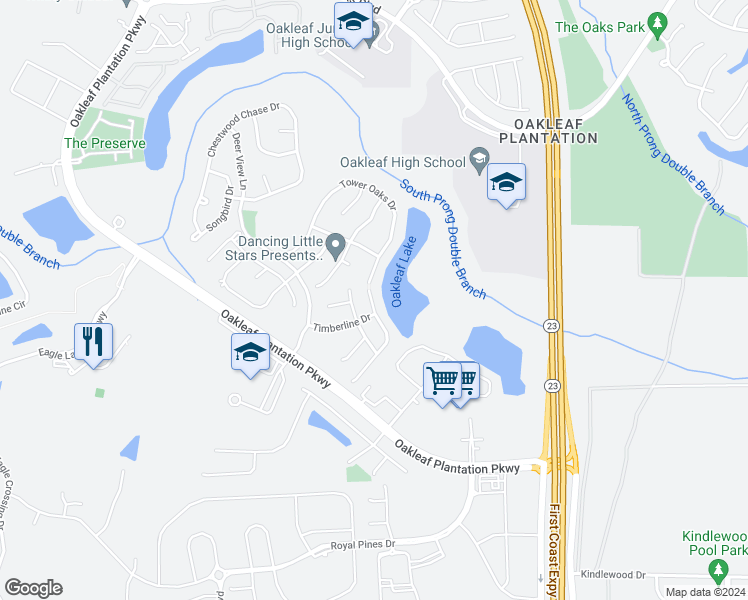 map of restaurants, bars, coffee shops, grocery stores, and more near 931 Otter Creek Drive in Orange Park