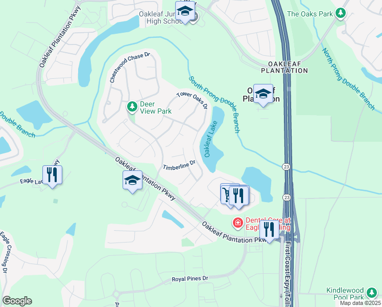 map of restaurants, bars, coffee shops, grocery stores, and more near 910 Otter Creek Drive in Orange Park
