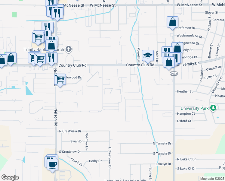map of restaurants, bars, coffee shops, grocery stores, and more near 5001 Pecan Acres Street in Lake Charles