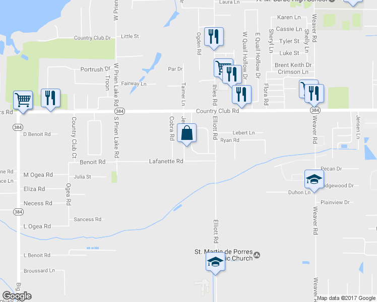 map of restaurants, bars, coffee shops, grocery stores, and more near 2968 Lafanette Road in Lake Charles