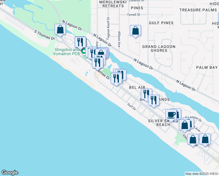 map of restaurants, bars, coffee shops, grocery stores, and more near 8511 Surf Drive in Panama City Beach