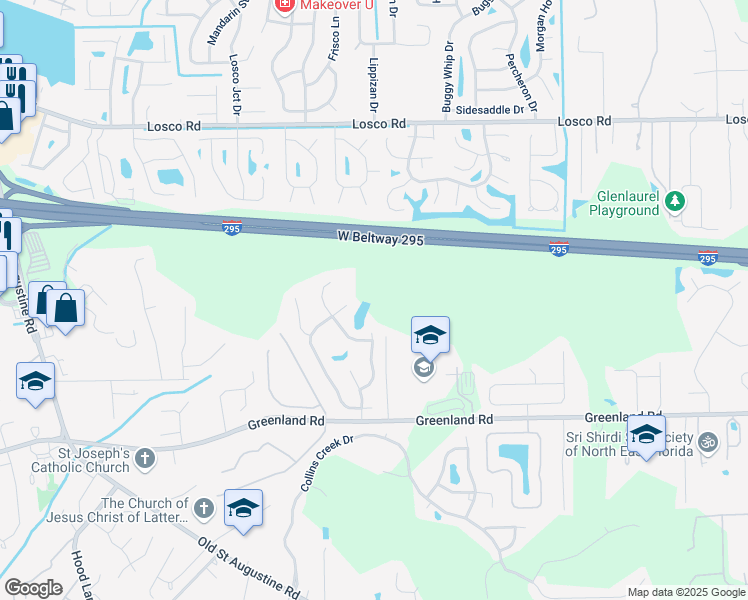 map of restaurants, bars, coffee shops, grocery stores, and more near 4831 Greenland Road in Jacksonville