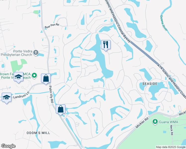 map of restaurants, bars, coffee shops, grocery stores, and more near 192 Laurel Lane in Ponte Vedra Beach