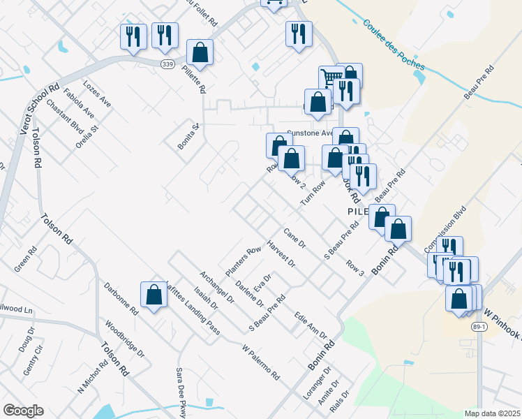 map of restaurants, bars, coffee shops, grocery stores, and more near 131 Syrup Row in Lafayette