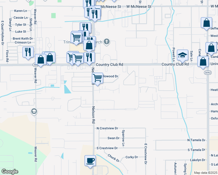 map of restaurants, bars, coffee shops, grocery stores, and more near 1818 South Tallowood Drive in Lake Charles