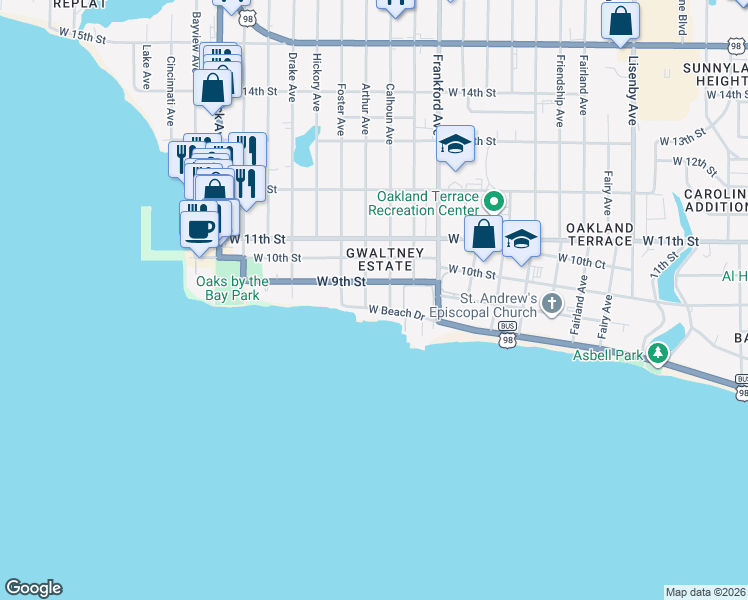 map of restaurants, bars, coffee shops, grocery stores, and more near 808 Arthur Avenue in Panama City