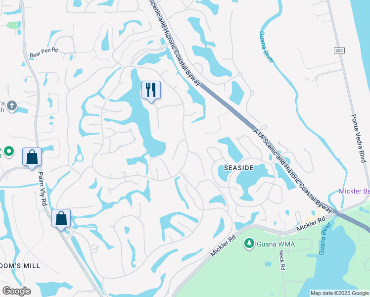map of restaurants, bars, coffee shops, grocery stores, and more near 282 Plantation Circle in Ponte Vedra Beach