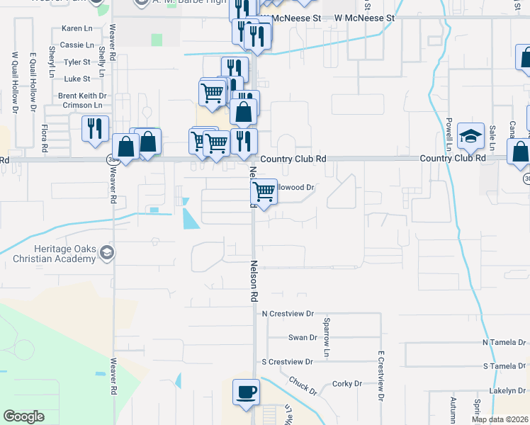 map of restaurants, bars, coffee shops, grocery stores, and more near 1860 South Tallowood Drive in Lake Charles