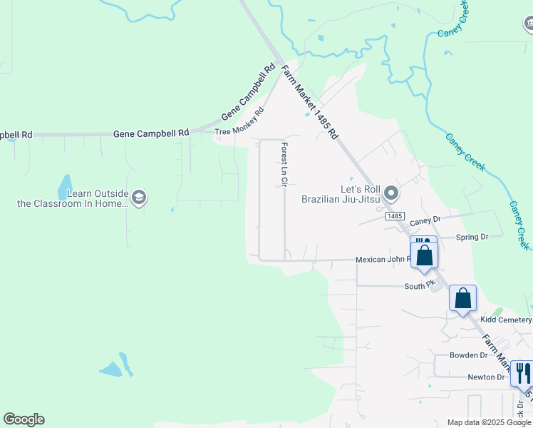 map of restaurants, bars, coffee shops, grocery stores, and more near 19374 Forest Lane Circle in New Caney