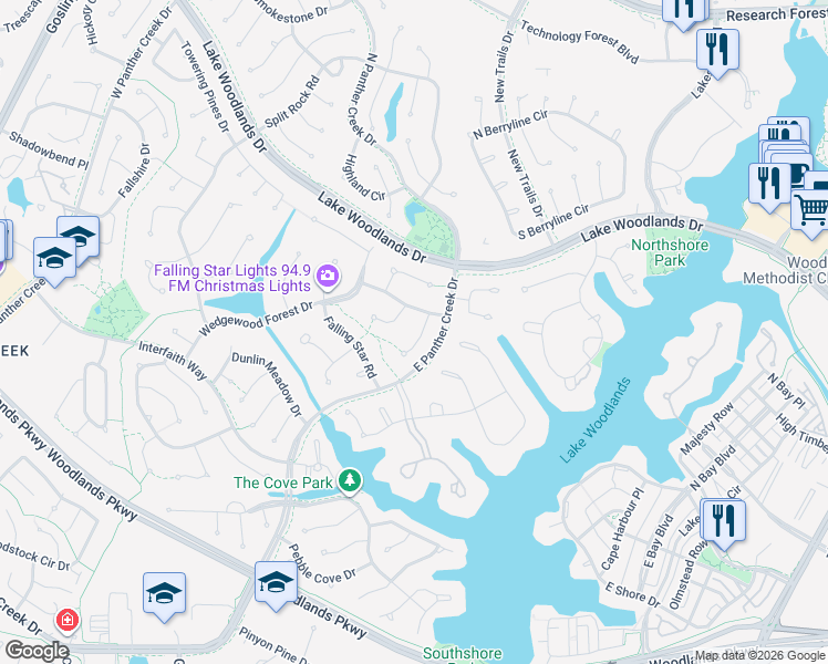 map of restaurants, bars, coffee shops, grocery stores, and more near 8 Greenridge Forest Court in Spring