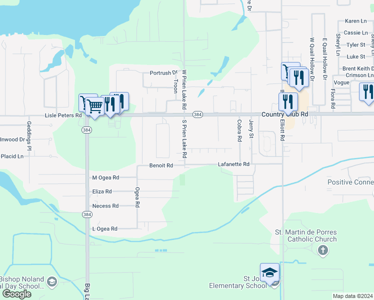 map of restaurants, bars, coffee shops, grocery stores, and more near 5017 South Prien Lake Road in Lake Charles