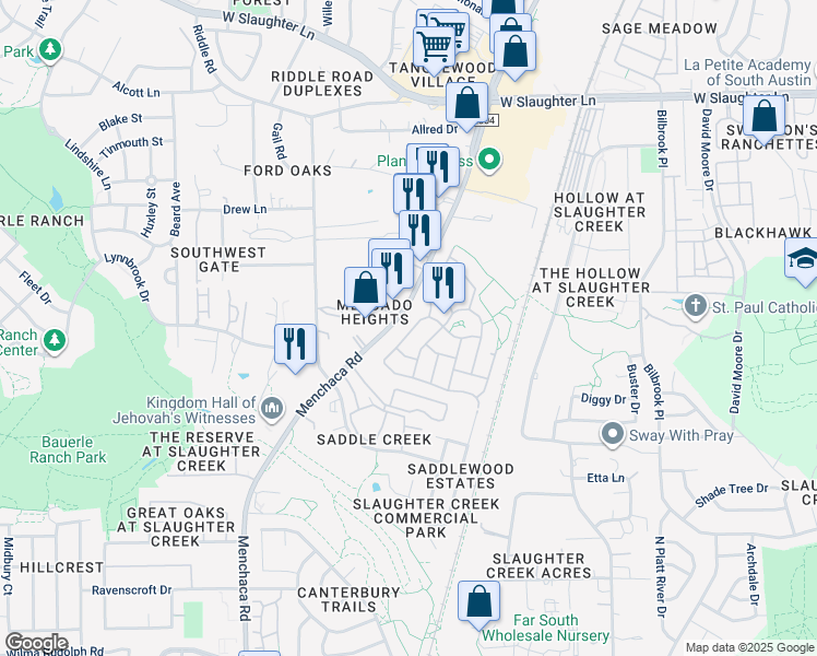 map of restaurants, bars, coffee shops, grocery stores, and more near 1700 Rockland Drive in Austin
