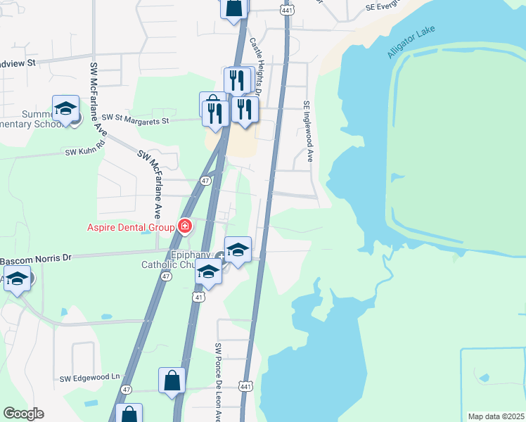 map of restaurants, bars, coffee shops, grocery stores, and more near 1713 Southwest Paloma Court in Lake City