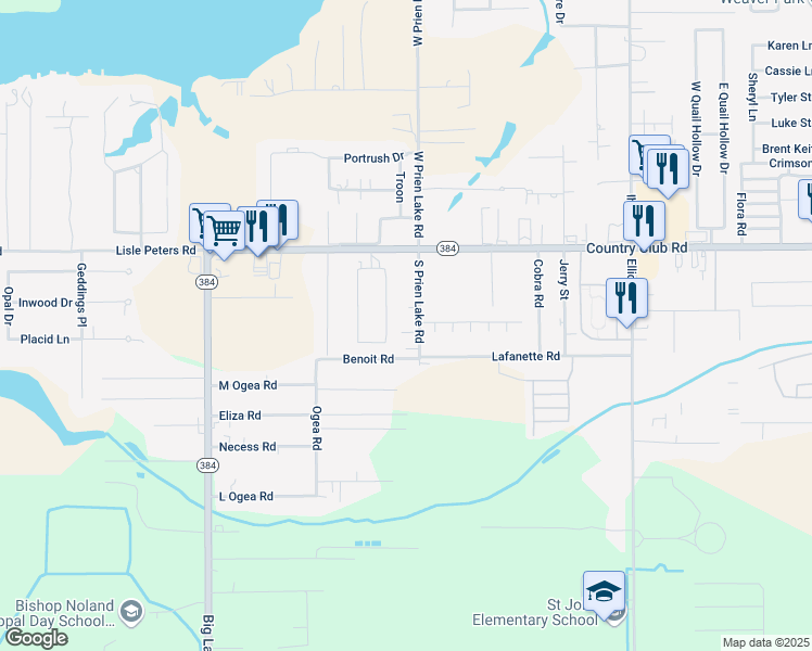 map of restaurants, bars, coffee shops, grocery stores, and more near 4997 South Prien Lake Road in Lake Charles