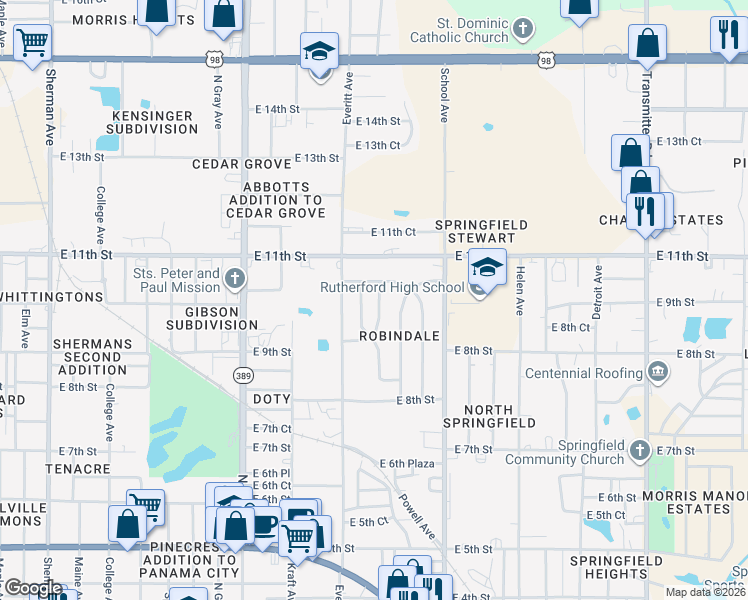 map of restaurants, bars, coffee shops, grocery stores, and more near 914 Forestdale Avenue in Panama City