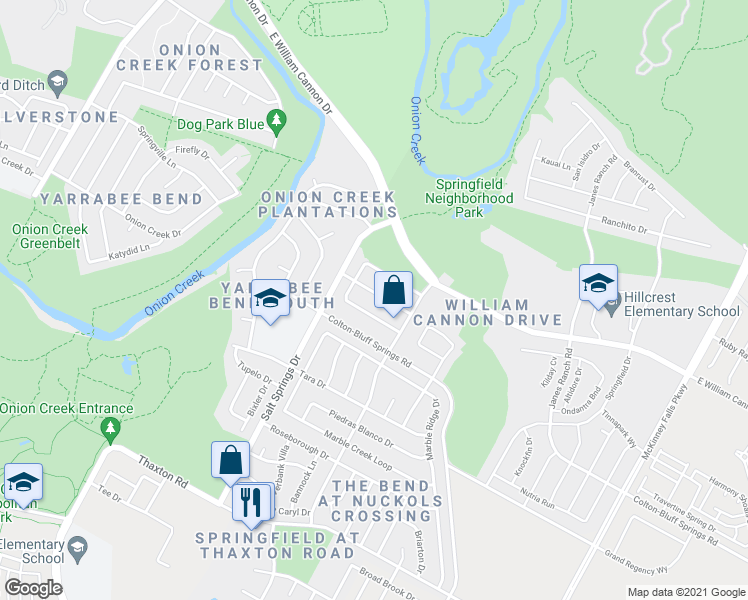 map of restaurants, bars, coffee shops, grocery stores, and more near 6407 Orange Blossom Way in Austin