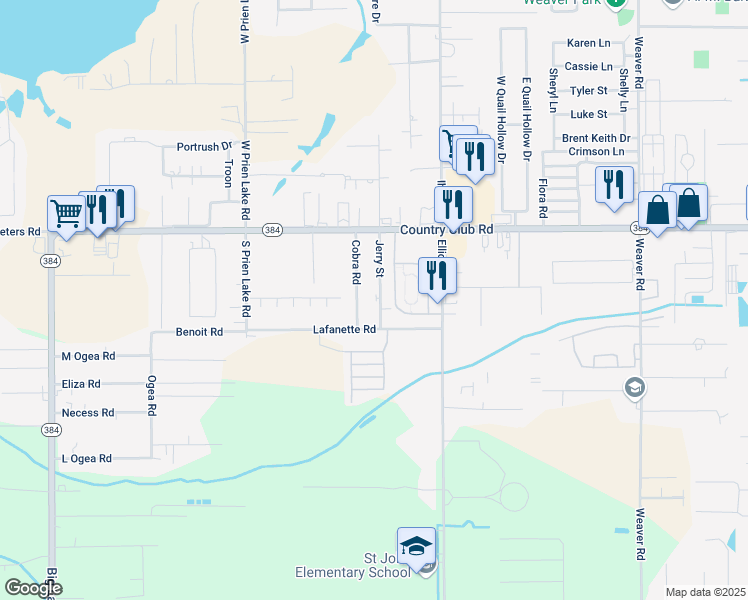map of restaurants, bars, coffee shops, grocery stores, and more near 5001 Jerry Street in Lake Charles