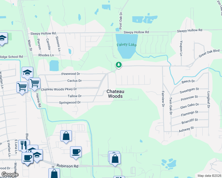 map of restaurants, bars, coffee shops, grocery stores, and more near 10311 Lakewood Drive in Conroe