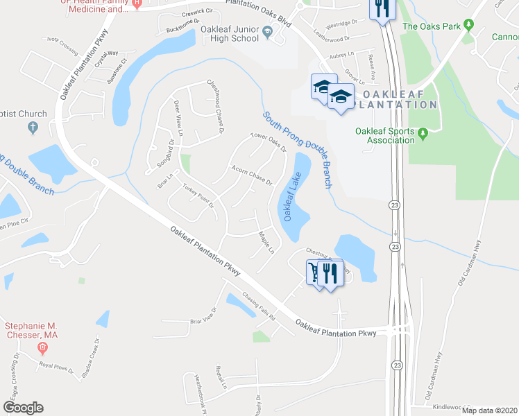 map of restaurants, bars, coffee shops, grocery stores, and more near 1059 Maple Lane in Orange Park