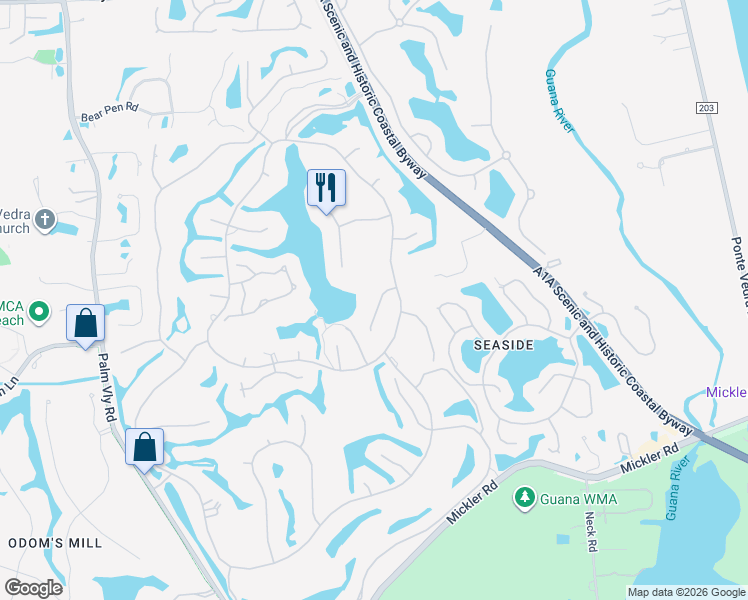 map of restaurants, bars, coffee shops, grocery stores, and more near 220 Settlers Row North in Ponte Vedra Beach