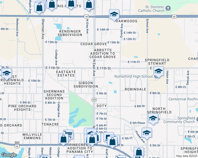 map of restaurants, bars, coffee shops, grocery stores, and more near 2709 Oak Hammock Drive in Panama City