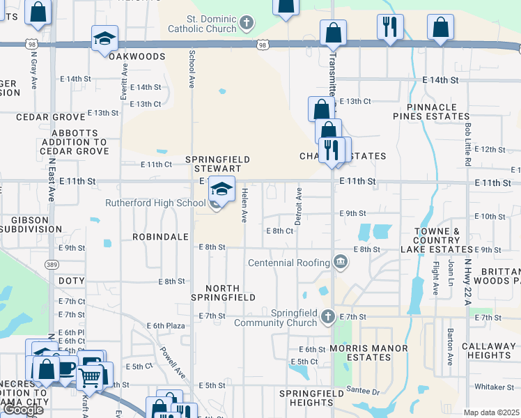 map of restaurants, bars, coffee shops, grocery stores, and more near 3717 East 9th Street in Panama City