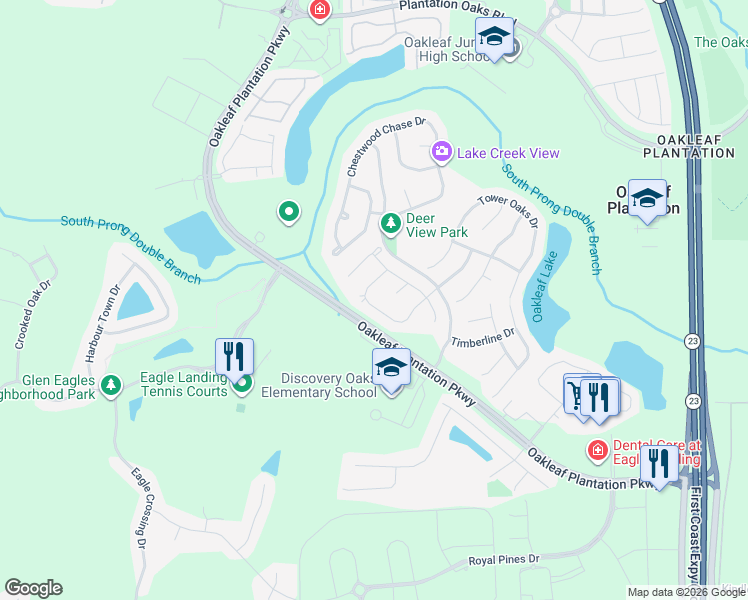 map of restaurants, bars, coffee shops, grocery stores, and more near 3590 Live Oak Hollow Drive in Orange Park