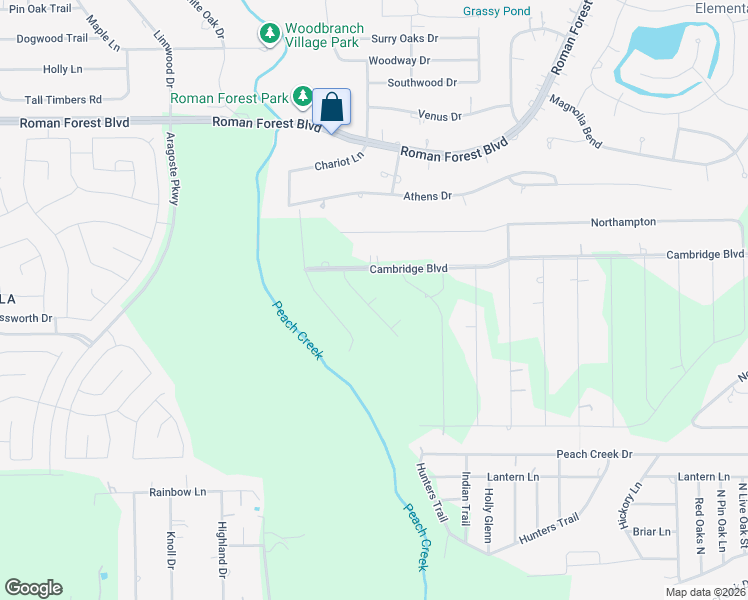 map of restaurants, bars, coffee shops, grocery stores, and more near 19017 Nottingham Street in New Caney