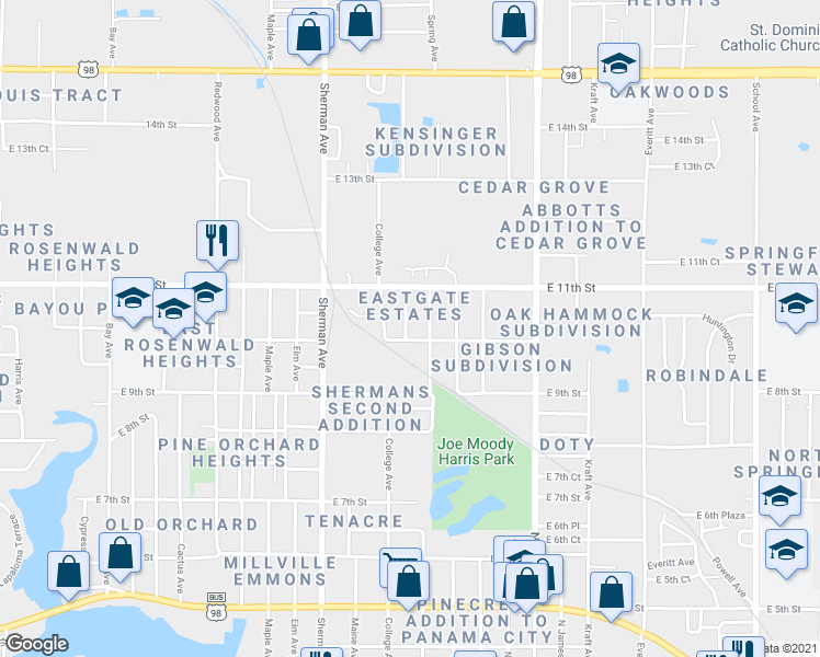 map of restaurants, bars, coffee shops, grocery stores, and more near 1006 Kurze Avenue in Panama City