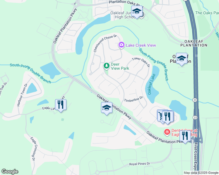 map of restaurants, bars, coffee shops, grocery stores, and more near 3683 Blue Wing Court in Orange Park