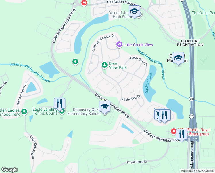 map of restaurants, bars, coffee shops, grocery stores, and more near 3683 Blue Wing Court in Orange Park