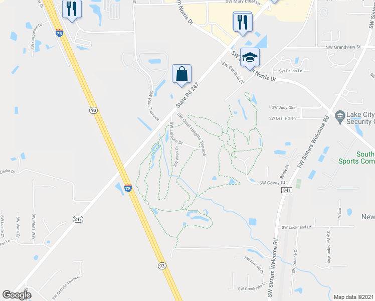 map of restaurants, bars, coffee shops, grocery stores, and more near 290 Southwest Leisure Drive in Lake City