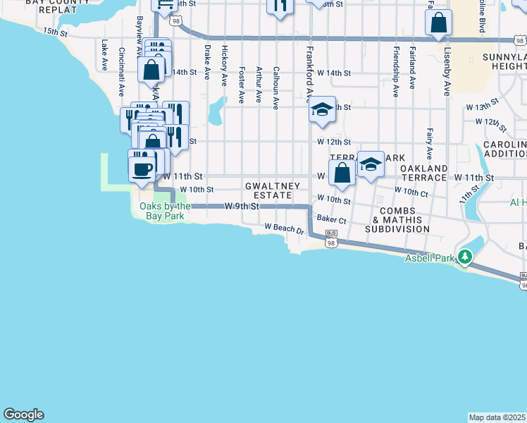 map of restaurants, bars, coffee shops, grocery stores, and more near 808 Arthur Avenue in Panama City