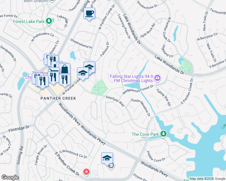 map of restaurants, bars, coffee shops, grocery stores, and more near 6 Wedgewood Point in Spring