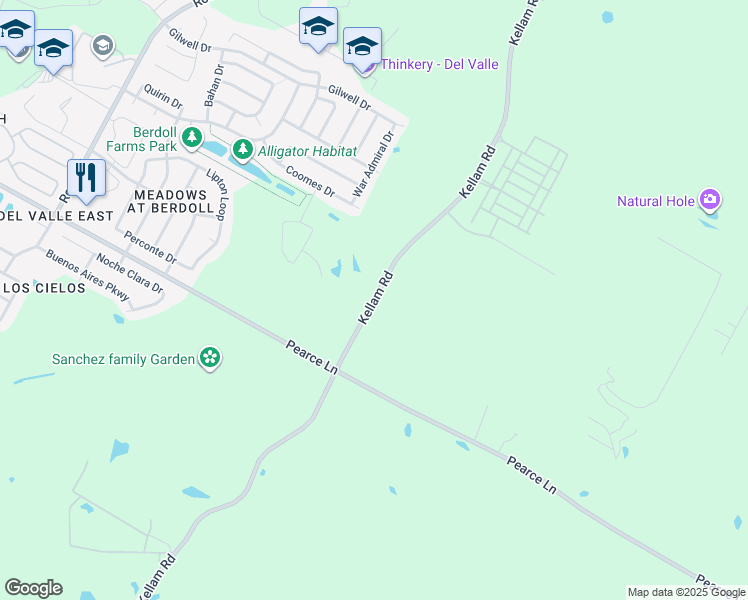 map of restaurants, bars, coffee shops, grocery stores, and more near Kellam Road in Travis County