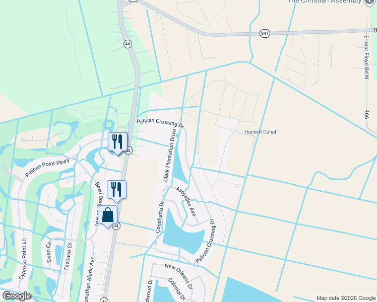 map of restaurants, bars, coffee shops, grocery stores, and more near 6409 Pelican Crossing Drive in Gonzales