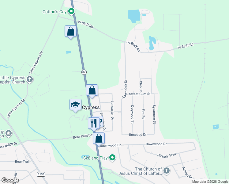 map of restaurants, bars, coffee shops, grocery stores, and more near 6910 Lancaster Dr in Orange
