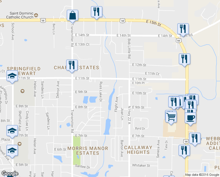 map of restaurants, bars, coffee shops, grocery stores, and more near 4010 East 10th Street in Panama City