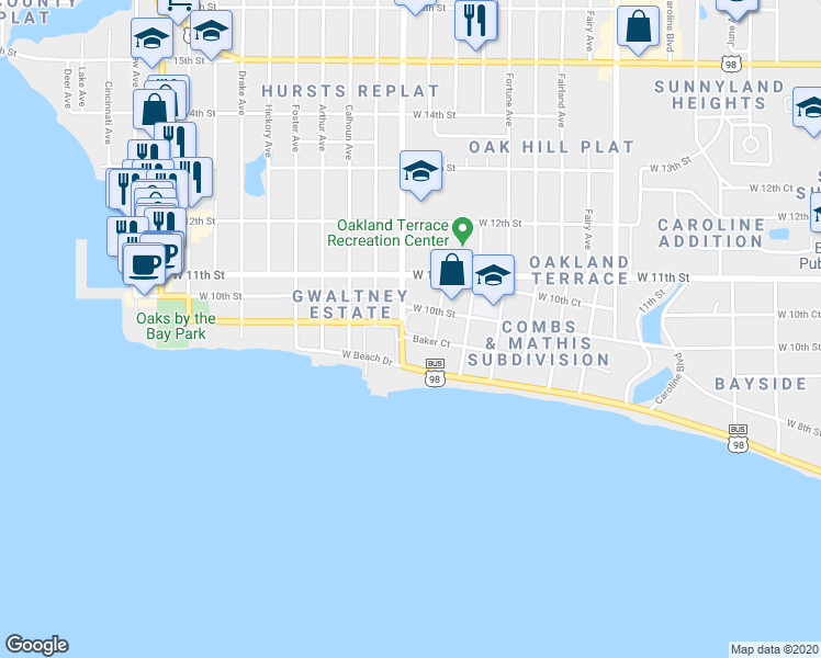 map of restaurants, bars, coffee shops, grocery stores, and more near 2024 Baker Court in Panama City