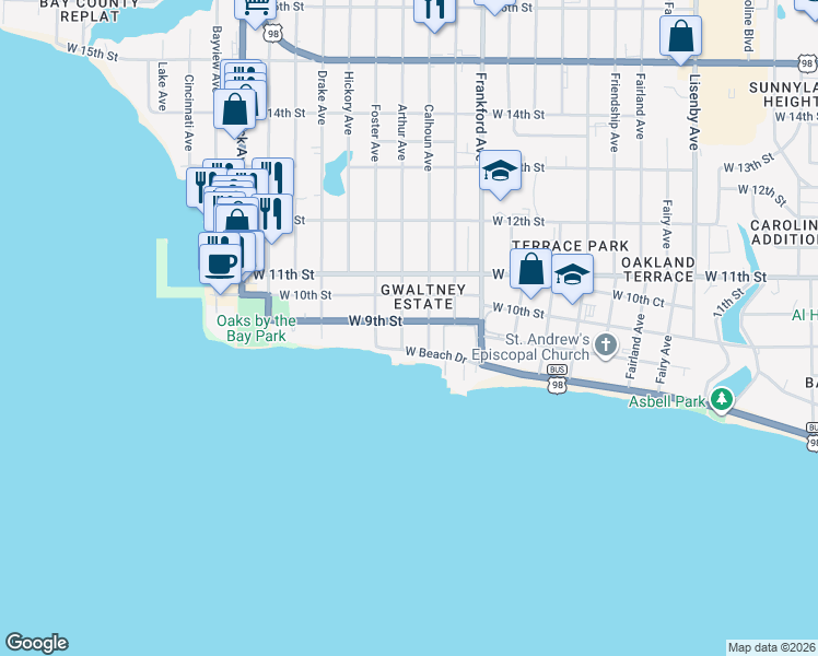 map of restaurants, bars, coffee shops, grocery stores, and more near 808 Arthur Avenue in Panama City