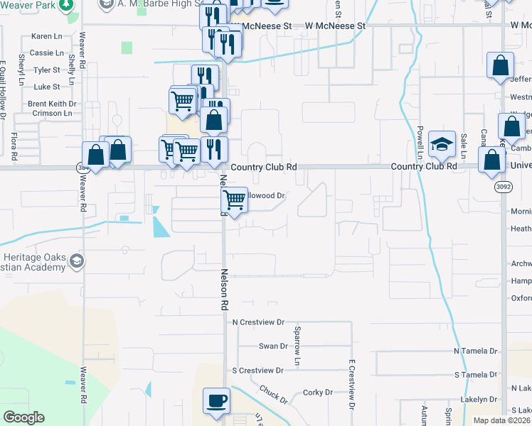 map of restaurants, bars, coffee shops, grocery stores, and more near 1721 South Tallowood Drive in Lake Charles