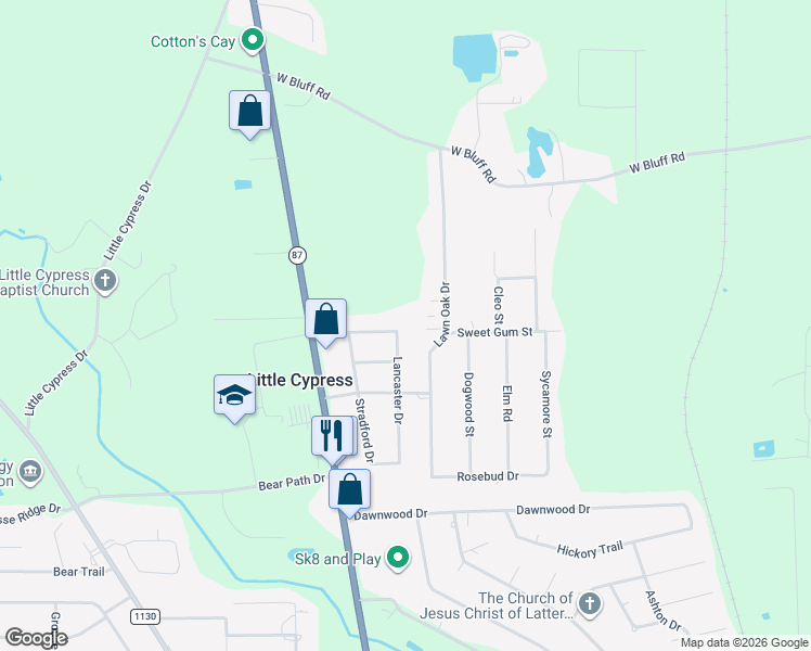 map of restaurants, bars, coffee shops, grocery stores, and more near 6910 Lancaster Drive in Orange