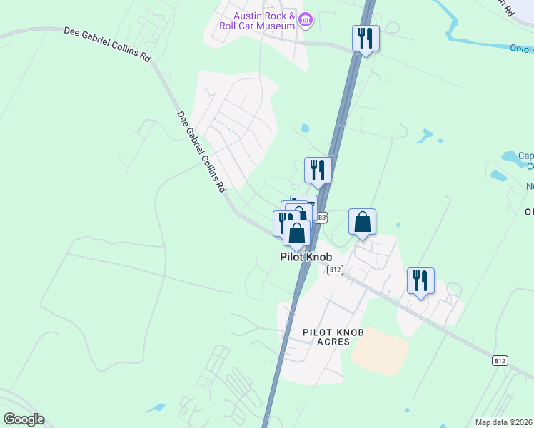 map of restaurants, bars, coffee shops, grocery stores, and more near 8400 Dee Gabriel Collins Road in Austin