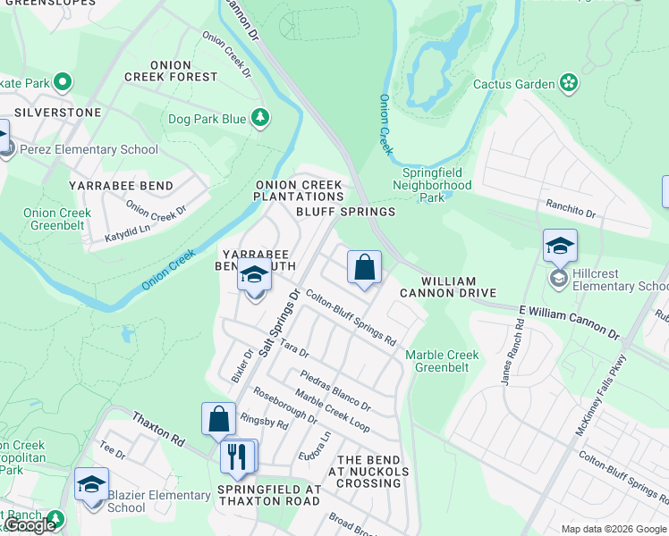 map of restaurants, bars, coffee shops, grocery stores, and more near 6407 Orange Blossom Way in Austin