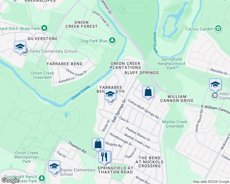 map of restaurants, bars, coffee shops, grocery stores, and more near 7331 Rhett Place in Austin