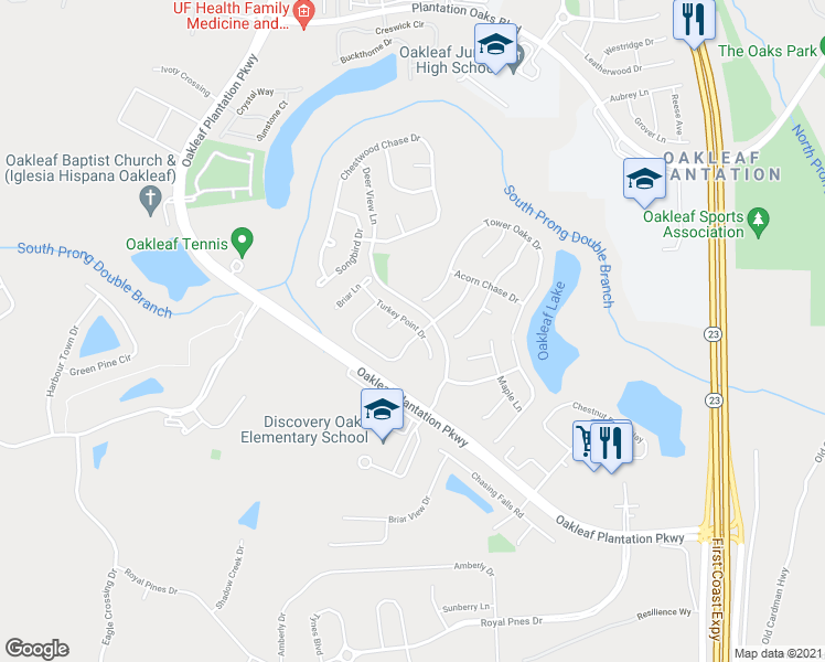 map of restaurants, bars, coffee shops, grocery stores, and more near 3506 Live Oak Hollow Drive in Orange Park